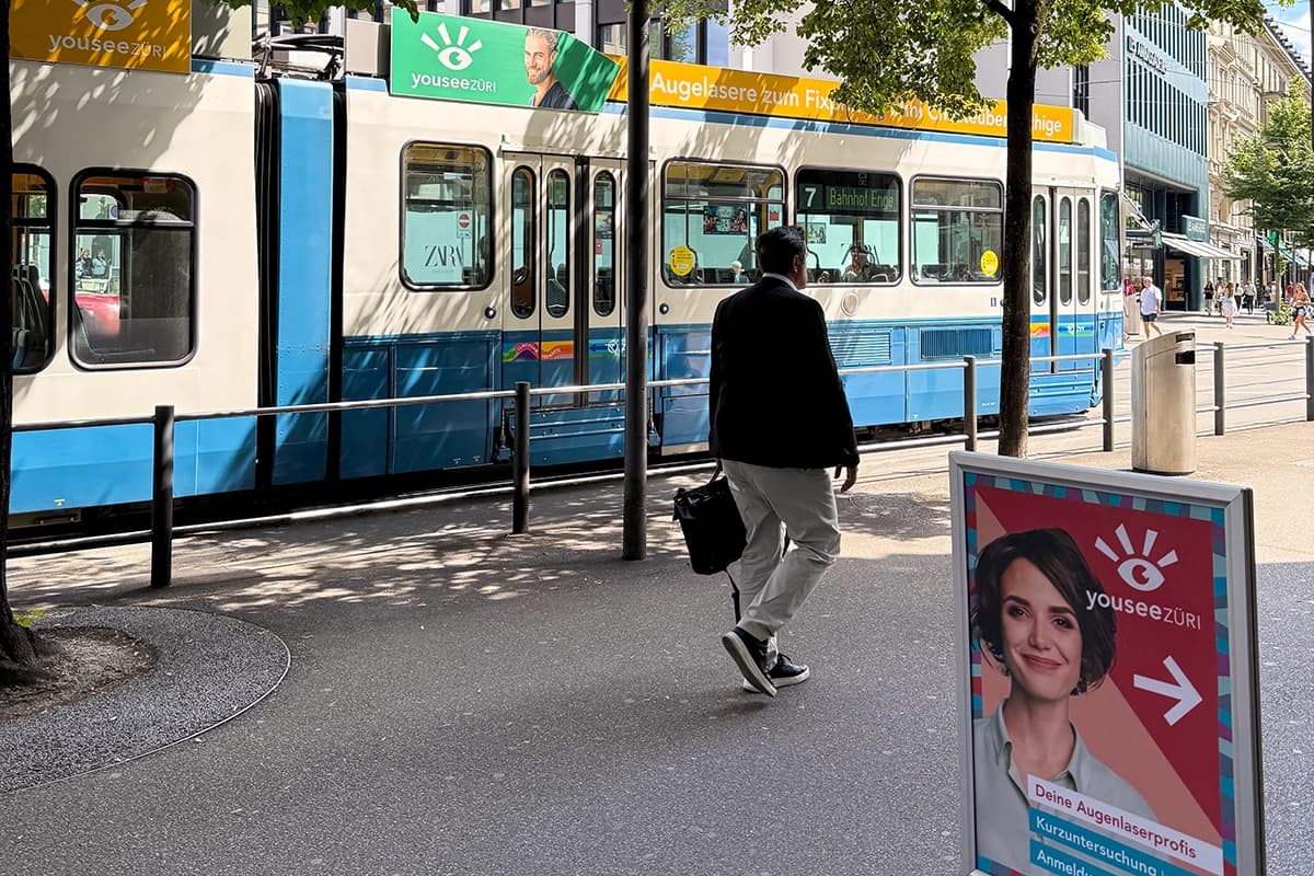 In front of the door of YOUSEE in Zurich.