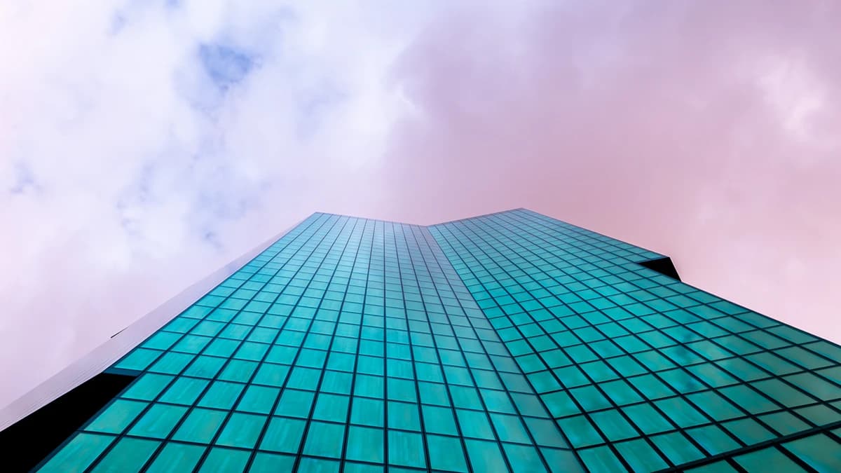 A skyscraper at dusk in Zurich.
