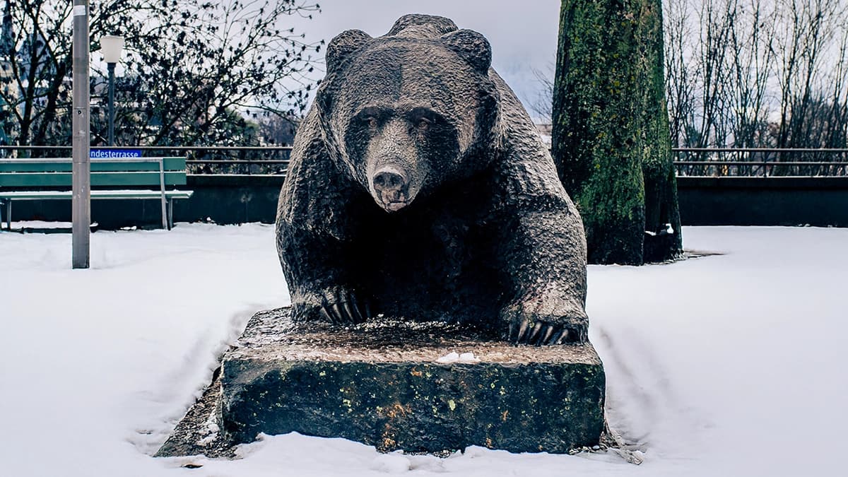 Bear statue in the old town of Bern, Switzerland