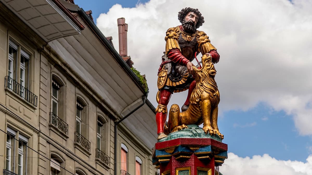 Statue on a fountain in Bern's old town.