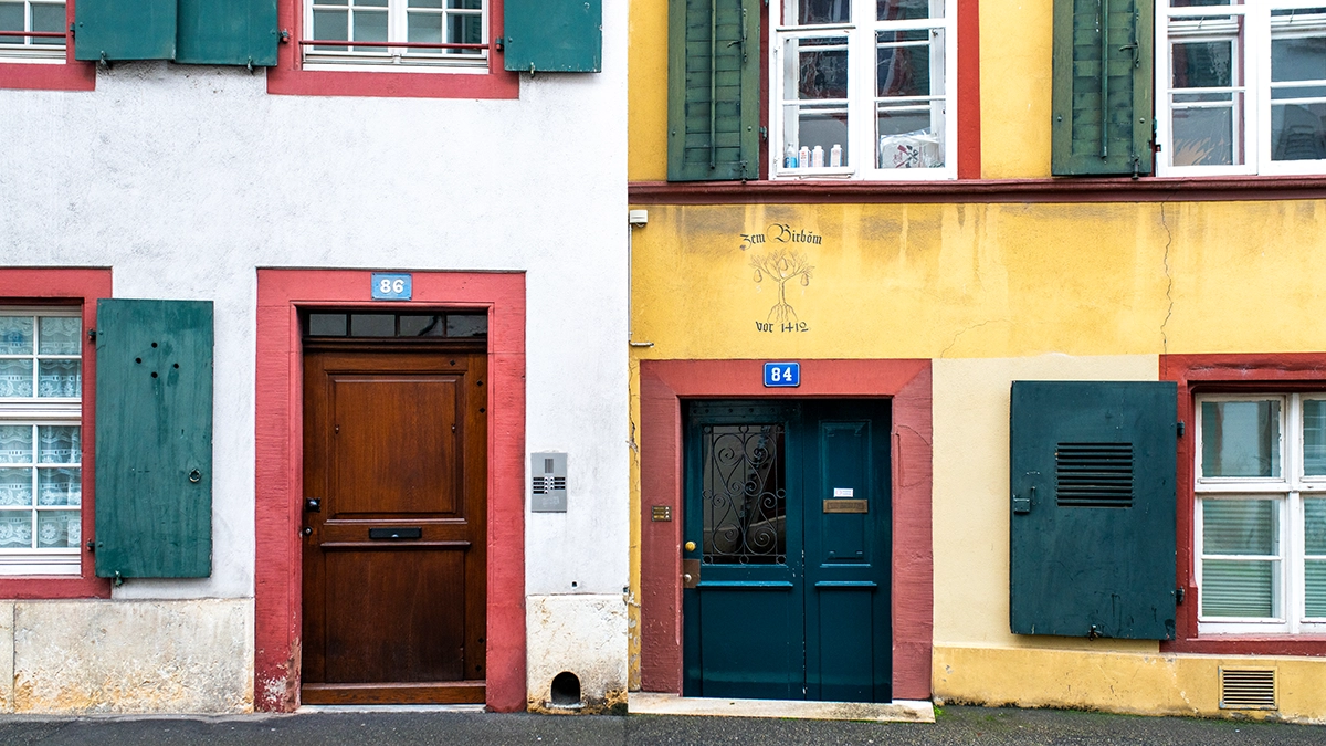 Colorful house facades in Basel's old town.