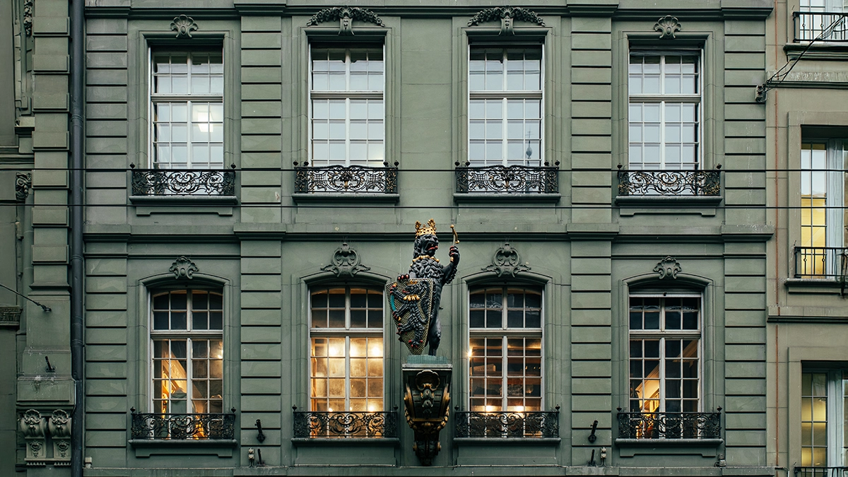 Beautiful green house facade in Bern's old town.